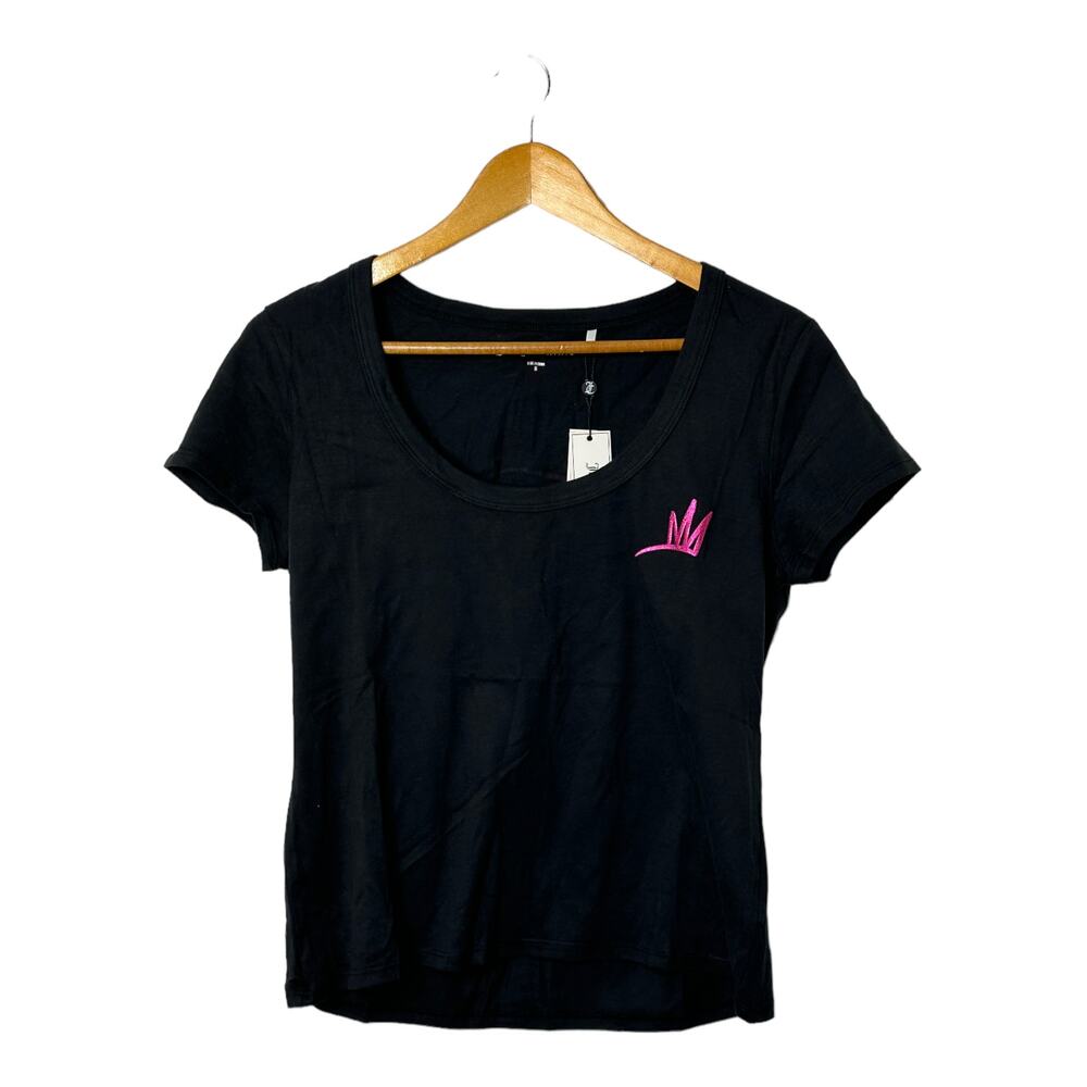 Juicy Couture Black & Hot Pink Puffy Graphic Crown Scoop Neck T-Shirt New